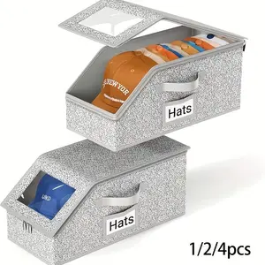 Stackable baseball cap storage box that holds up to 24 caps; durable cardboard box suitable for men; classic design; closet organizer tool that can also store intimate clothing to prevent bacteria from returning to the city.