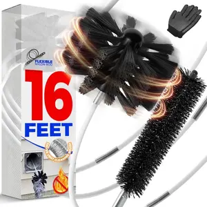 16 Feet Dryer Vent Cleaner Kit, Lint Remover,Fireplace Chimney Brushes, Extends Up to 16 Feet, Synthetic Brush Head, Use with or Without a Power Drill