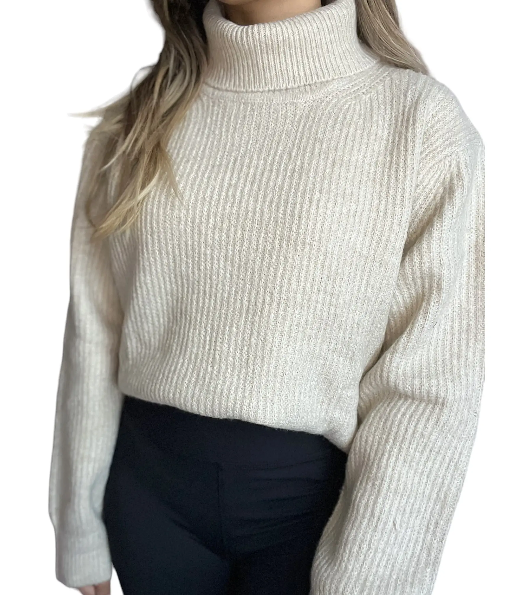 Jasmine Turtle Neck Sweater Top - Cream Beige