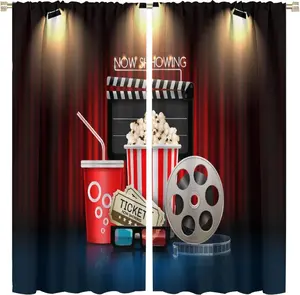 Movie Theater Curtains Film Strips Vintage Movie Frame Pattern Beige Brown Short Curtains Home Decorations Curtain 52x84inch(132x213cm)