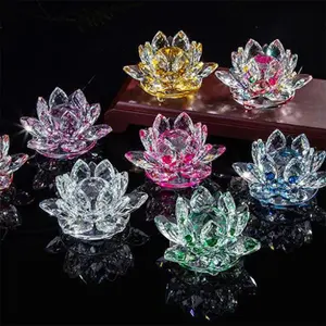 Sparkle Crystal Lotus Flower Figurines Decorative Lotus Flower Ornament, Glass Lotus Feng Shui Decor Crystal Flower Paperweight for Home Office Tabletop Centerpieces