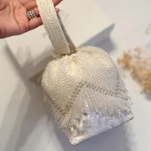 Handmade Crystal Bridal Potli Bag: Ivory Indian Evening Clutch