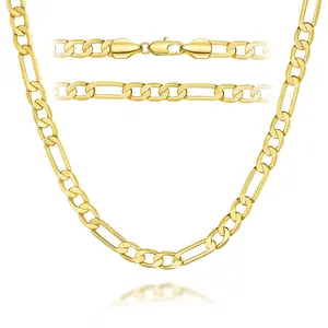 14K Gold Figaro Chain Necklace for Men – 60/65/70cm Stylish Plated Jewelry Alphabet Detail Pendant