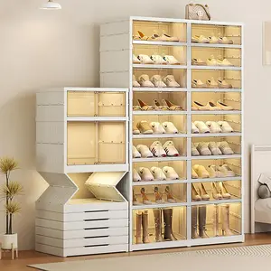 TikTokShopBlackFriday 9Tier 18 Shoes Organizer:Transparent,Closet Management Space-saving Home storage Smooth Boxes Collapsible Rack For Compact Spaces big rack shoe organizer Pet Plastic Multi-Layer Foldable Multicolor Springtok shoe rack organizer