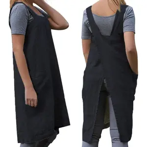 Women's Practical Cross Back Pinafore Apron with Large Pockets Home,Restaurant,Coffee house,Cooking Gardening Works
