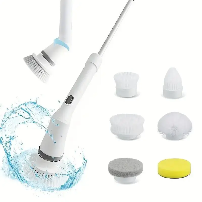 Multifunctional Electric Spin Scrubber with 6 Replaceable Brush Heads, Summer Rechargeable Cordless Scrubbing Spin Brush, Power Scrubber with Adjustab
