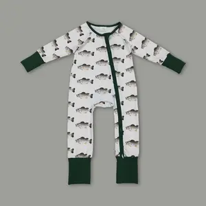Baby Boy Winter Romper Fish Hunting Outfit - Warm Fleece Zip-Up Footed Pajamas, Cute Camo Deer & Bass Baby Clothes