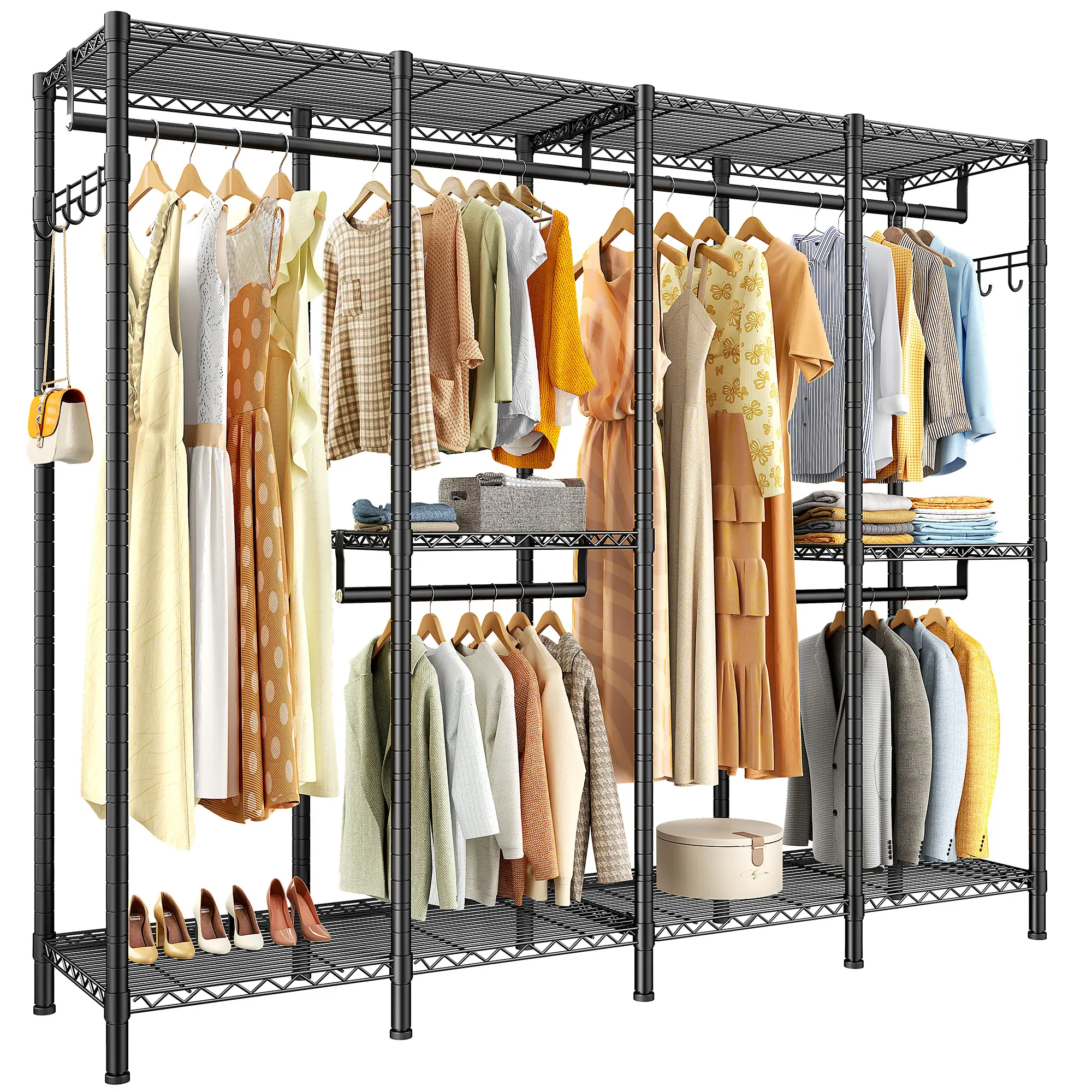 [RaybeeBrandyDay] Clothes Rack, Clothing Rack Heavy Duty Clothing Racks for Hanging Clothes 910LBS, Metal Garment Rack Heavy Duty Clothes Rack Freestanding Wardrobe Closet Rack, 75" H x 75" W x 15.7" D