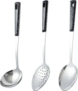 3-,Stainless Steel Serving spoons set with Slotted Spoon, Serving Spoon and Perforated Spoon, soup ladle,chen cooking serving utensils set cooking spoon