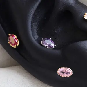 Colorful Oval Earring for Tragus, Cartilage, Helix, Conch or Earlobes by Origami Jewels