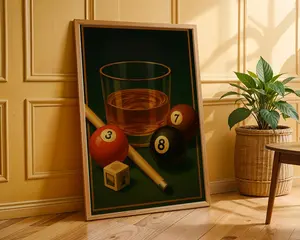Whiskey & Billiards Matte Poster Old Money Bar Decor Vintage Mancave Wall Art Pool Hall Lounge Print Whiskey Lover Gift Alcohol-Inspired Art