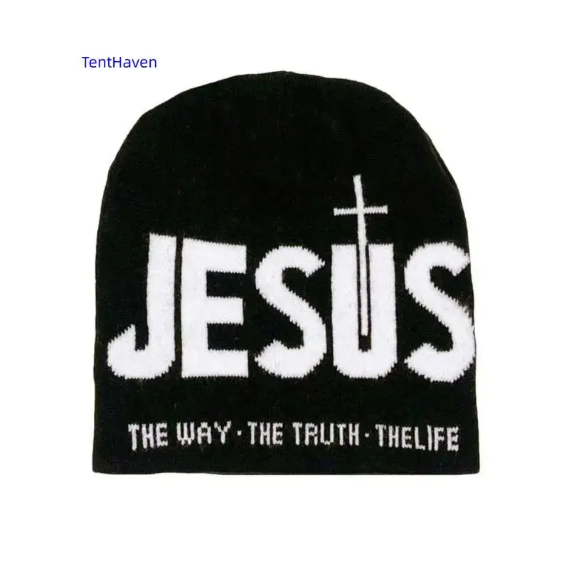 Casual Unisex Y2K Letter Jacquard Knit Beanie Hat with Cross Pattern, Soft Stretch Warm Winter Cap for Men and Women, Trendy Streetwear Style Ideal for Outdoor Sports, Travel, Skateboarding, and Daily Cold Weather Outfits new wear Heart design stylish Spr
