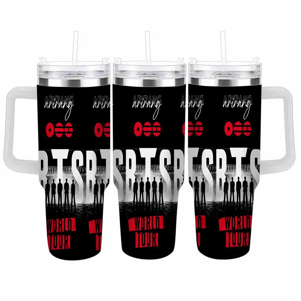 Kpop Boy Group Silhouette Print Insulated Stainless Steel Flask - 40oz/30oz Drink Tumbler, Leakproof Straw Lid, Travel Cup for Concerts, Daily Commute, Gift for Fans, Kitchenware Drinkware, Flasks