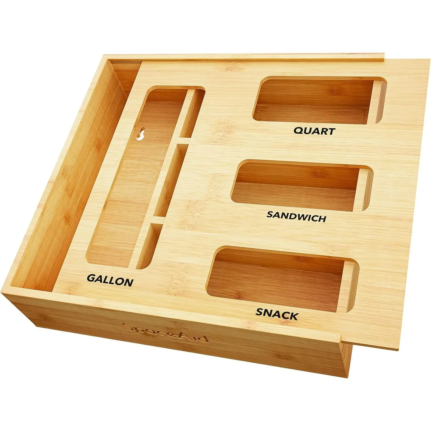 Bag Storage Organizer for Kitchen Drawer,  Organizer, Compatible with Gallon, Quart, Sandwich and Snack Variety Size Bag (1 Box 4 Slots)