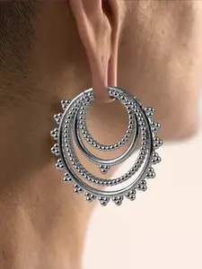 vanku 1pc Multi-Layer Beaded Ear Weight Hangers, Stainless Steel Hoop Ear Gauges, Anti-Allergic Punk Style Ear Plugs for Stretched Ears