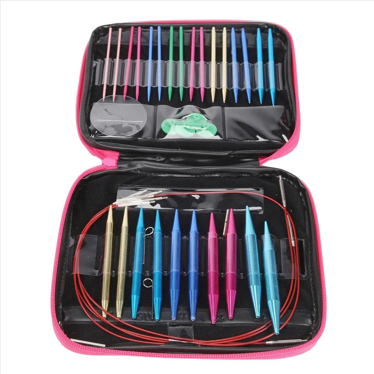 Interchangeable Circular Knitting Needle Set With Cables, 26 Pieces