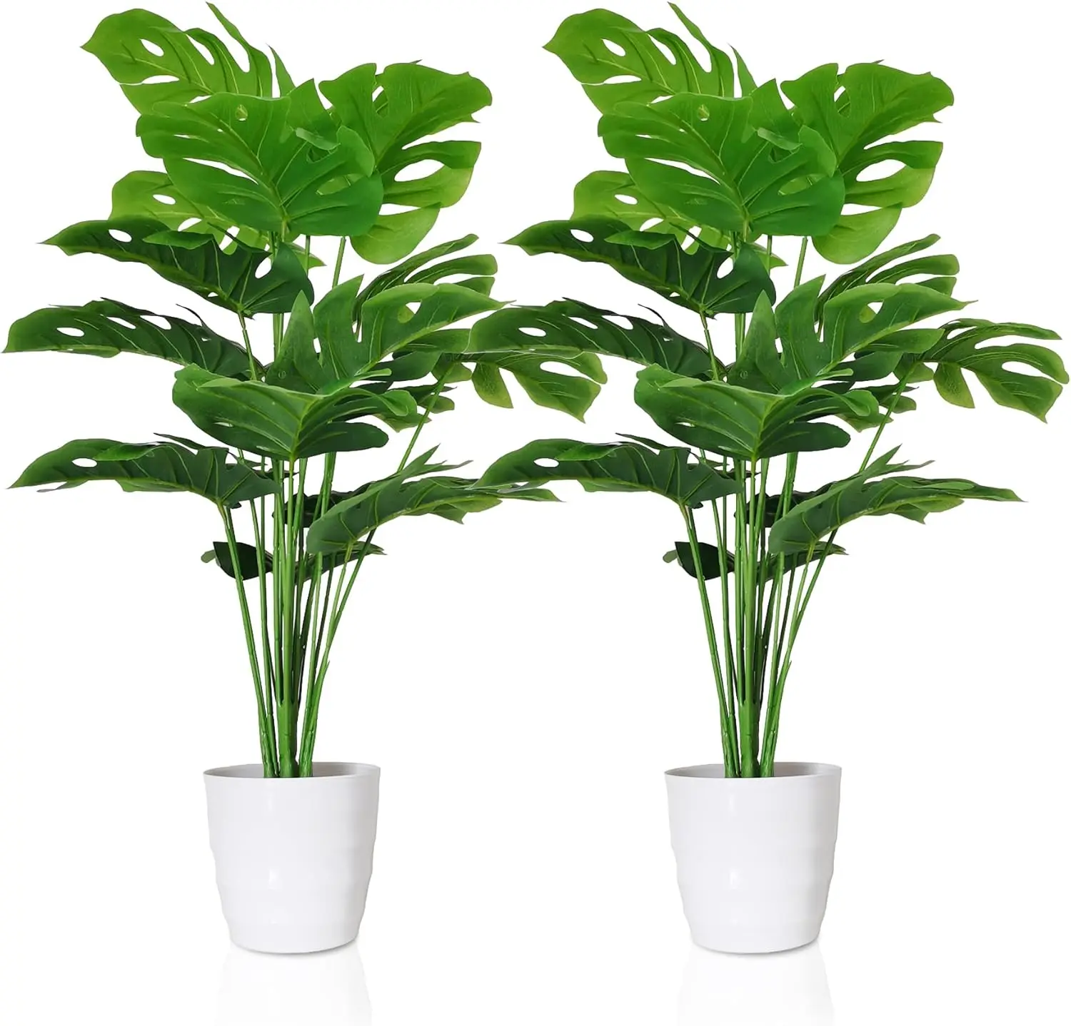 2-Pack Decorative Artificial Monstera Deliciosa Plants in Pots, 28in Tropical Cheese Plant with Green Leaves & Stems, Nature Ornaments for Bathroom, Office, Wedding Decor (Home & Garden Supplies)
