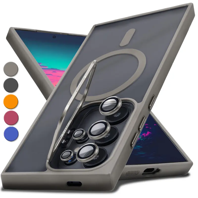 For Samsung Galaxy S25 S24 S23 Plus Ultra Shockproof Camera Ring Stand Heavy Duty Clear Case Compatible With MagSafe Cover + Camera Lens Protector