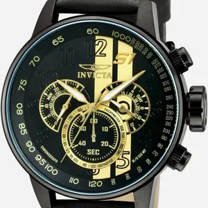 Invicta Men's High Quality Quartz Watch - Black & Gold - Genuine Leather Band