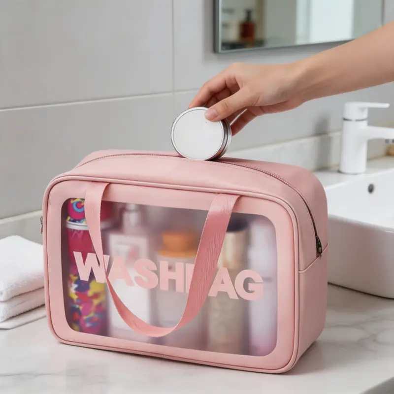 3 PCS Transparent Toiletry Wash Bag Set, Portable Handheld Cosmetic Organizer Bags, Multi-size Travel Storage Pouches for Makeup, Skincare and Personal Grooming Supplies
