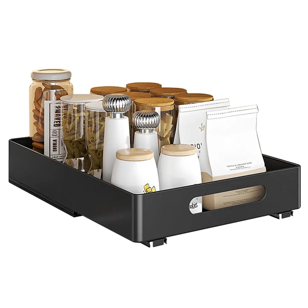 Garvee Heavy Duty Pull Out Cabinet Organizer with Metal Slide Out Drawers, Adhesive Fixing, Telescopic ABS Shelves for Kitchen, Bathroom, Pantry, Living Room, Dimensions Approx. 10.2" W x 14.5" D x 3.1" H and 37x26x8cm