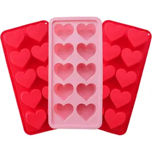 3 count Heart Shaped  Trays - 10-Cavity  Molds in  & Red for Ice Cubes, Candy &