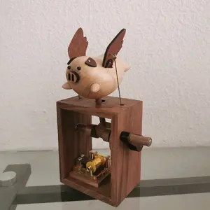 wooden music box, new house decoration supplies，Christmas gift，birthday gift, creative gift, Unique gift, creative present, flying pig ,wedding gift
