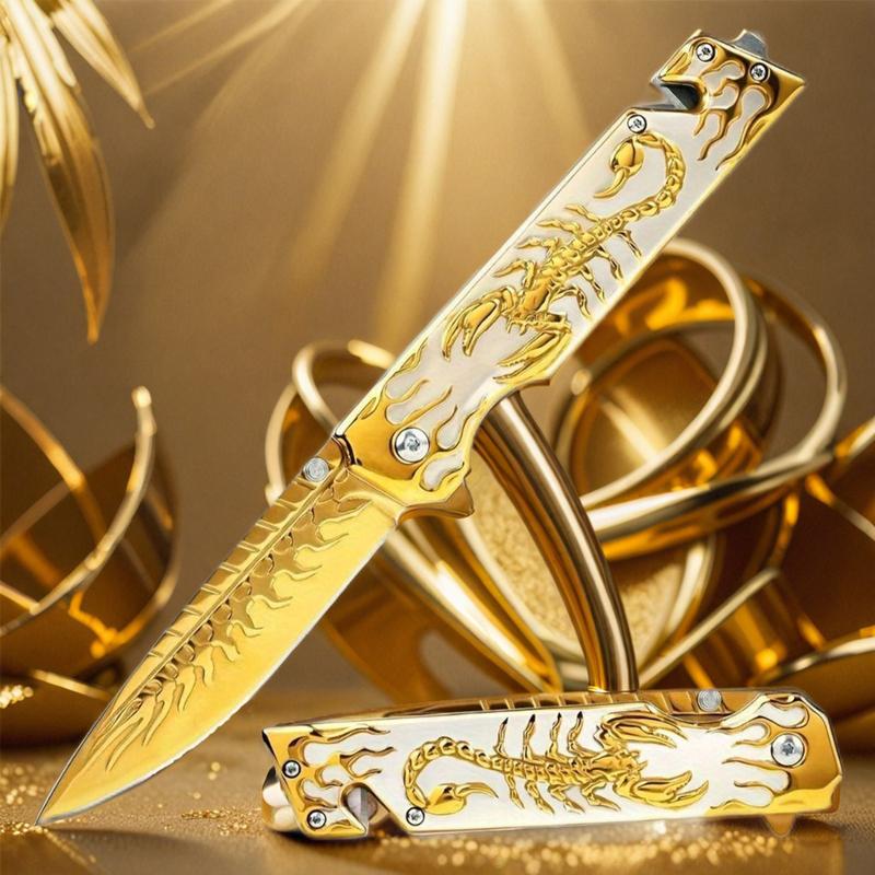 3D Scorpion Embossed Tactical Pure Manual Folding Knife, Outdoor Camping Hiking Knife, Durable Men's EDC Gift, Christmas Gift, Birthday Gift
