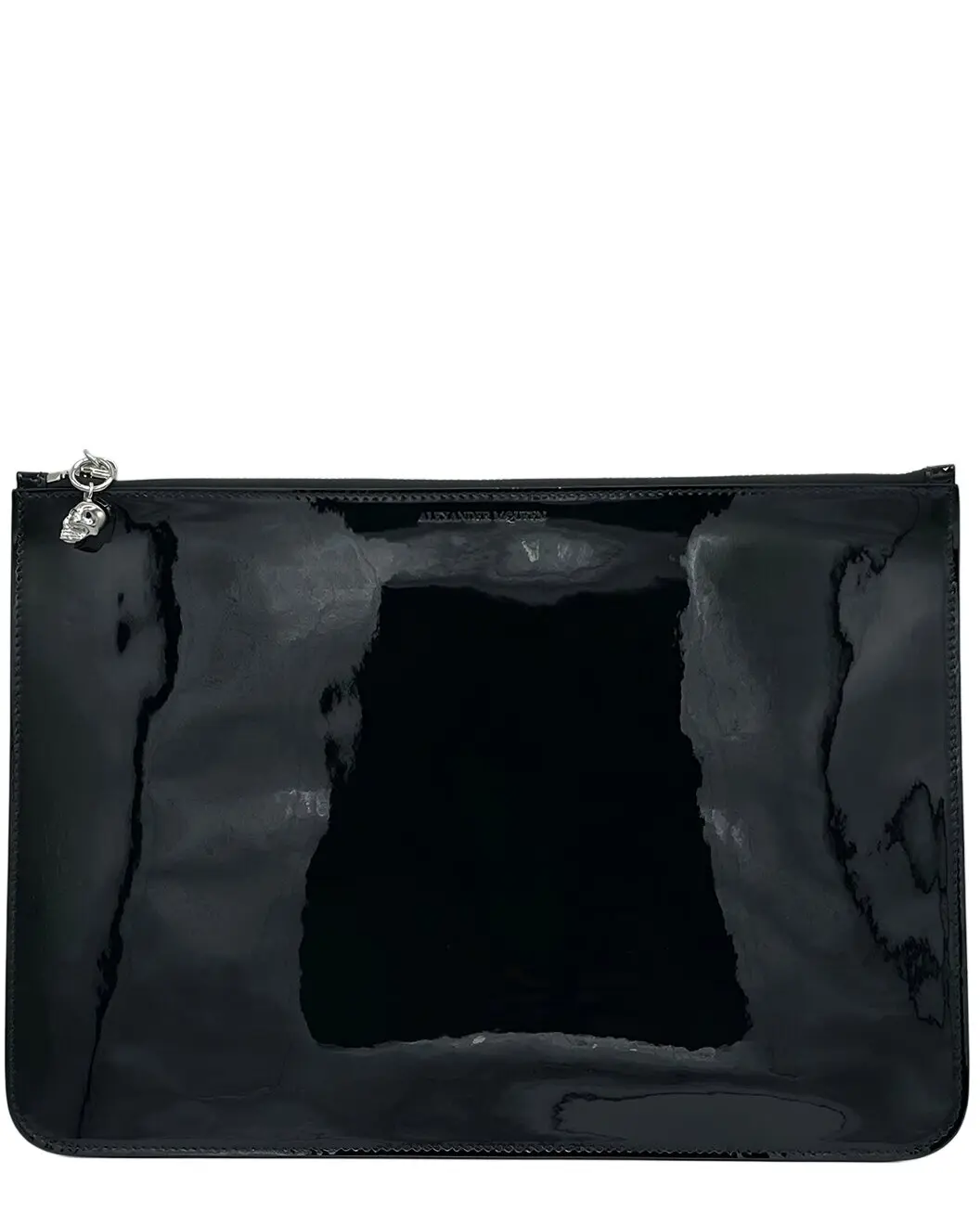 Pre-owned Alexander McQueen patent leather. Toiletry Bags Black Patent Leather Skull Charm Large Clutch