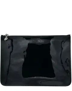 Pre-owned Alexander McQueen patent leather. Toiletry Bags Women's Black Patent Leather Skull Charm Large Pouch