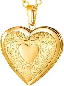 Love Necklace Photo Box Women Locket Necklace White Gold 14K Gold Photo Locket Can Hold Pictures, Chain 20 Inch Personalized Gift Love Image Necklace