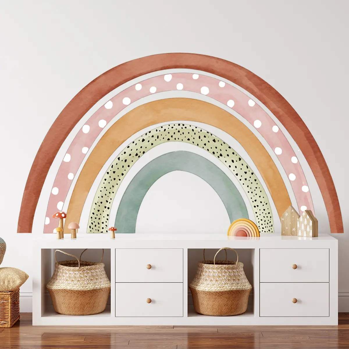 A set of two (30*90cm*2pcs) creative hand-painted simple rainbow wall stickers for living room and bedroom decoration background wall decals (ATW13505-KN)