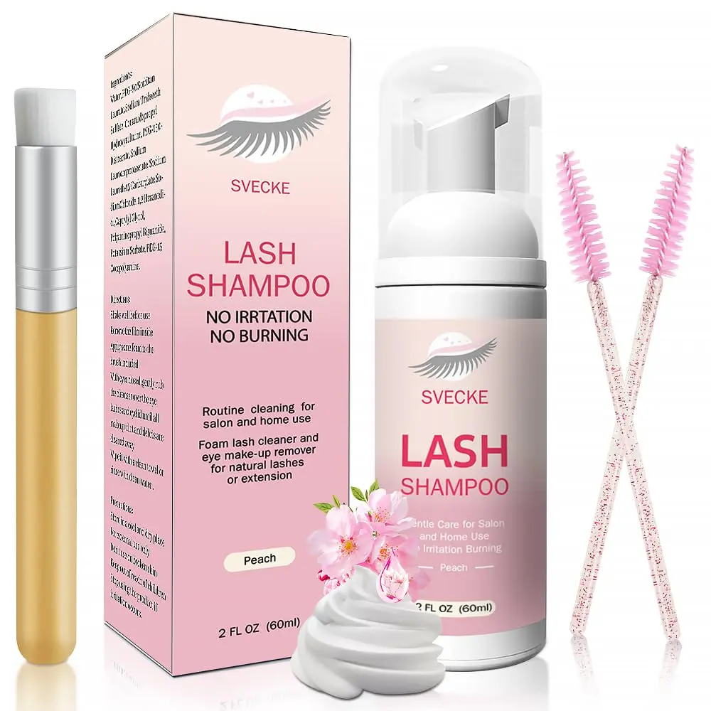 Peach Lash Shampoo Cleansing Kit - Eyelash Extension & Eyelid Foam Cleaner for Salon, Home Use