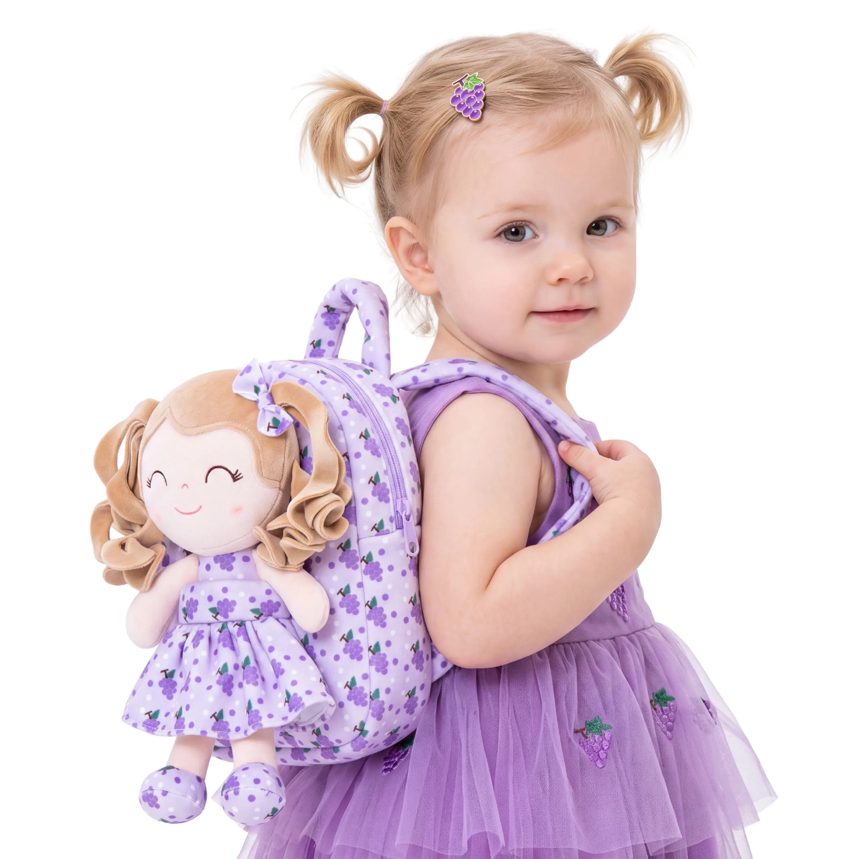 Back to School Grape Toddler Backpack with Detachable Doll, 9 Inch  Preschool Kindergarten Bag for Girls Ages 2-4, Sensitive Skin, Ergonomic