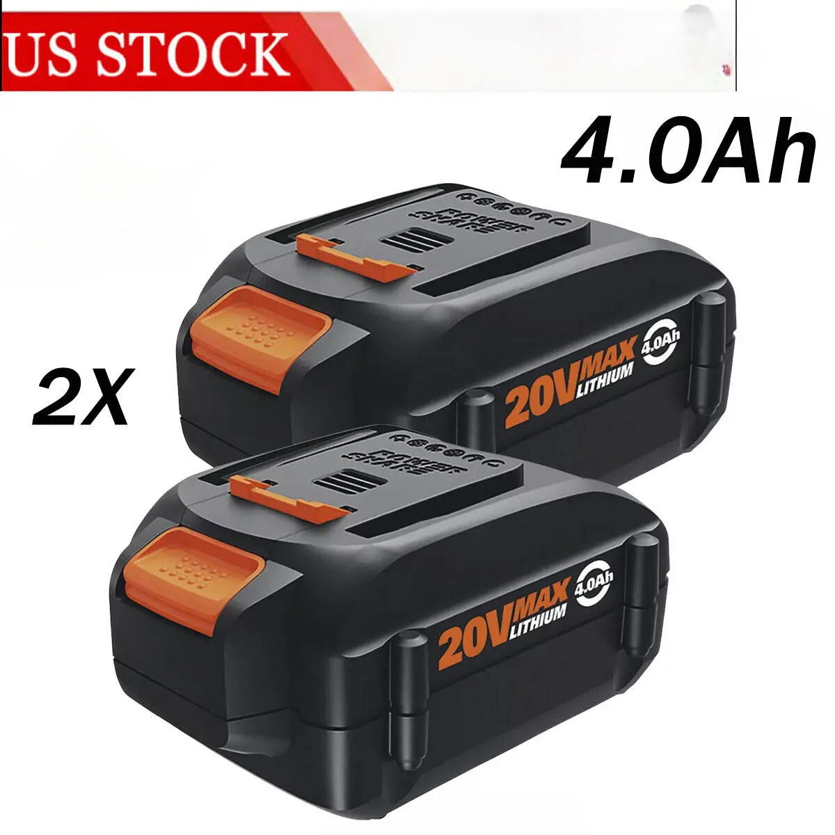 2-Pack 20V 4.0Ah High-Efficiency Lithium Replacement Battery for Worx Power Share WA3520, WA3578, WA3525, WA3575 Power Tools & Tool Accessories