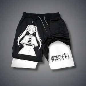 Men's Double-Layer Anime Graphic Shorts - Black, Camo - Streetwear, Vacation Outfits Short Bottoms