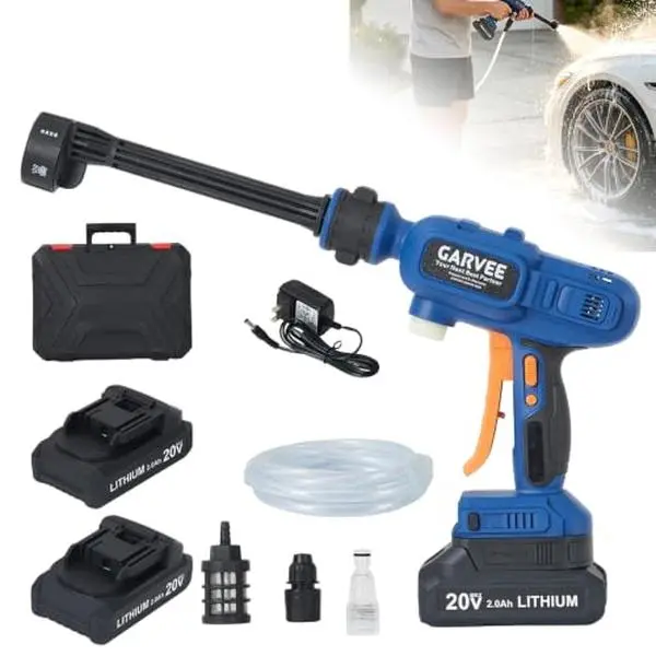 GAOMON Cordless Pressure Washer, 1300 PSI, Portable Pressure Washer with 6-in-1 Nozzle, Bruhshless,Lightweight Self-Priming Cleaning Tool with 16.5FT Hose,Handheld Wash Machine for Car, Patio, Home(with 2 Battery