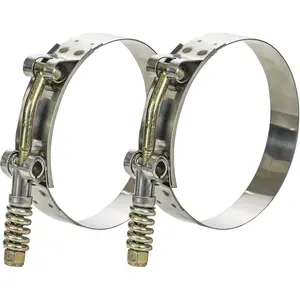 2 Pack T-Bolt Hose Clamps, Stainless Steel Hose Clamp with Reinforcement Spring for Pipe, Turbo Intake Intercooler Clamp Working Range 3"-3.3"(76-84mm)