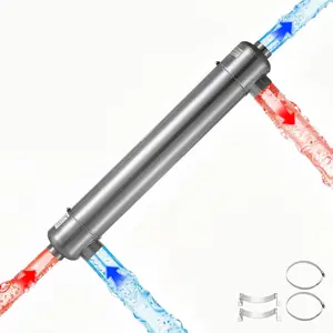 VEVOR Pool Heat Exchanger, 600K BTU Swimming Pool Heater Exchanger, 316L Stainless Steel Construction, High Efficiency Water to Water Transfer Heating System for Spa, Hot Tub, Indoor/Outdoor, Silver