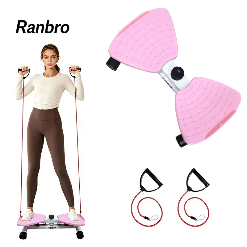 Ranbro Waist Twist Machine Silent Twisting Board with Feet Apart Design Double Non Slip Exercise Equipment 330Lbs Weight Capacity At Home Gym Fitness Gear with Resistance Bands Adjustable Multi Functional Rotary Training Device GYM Machine