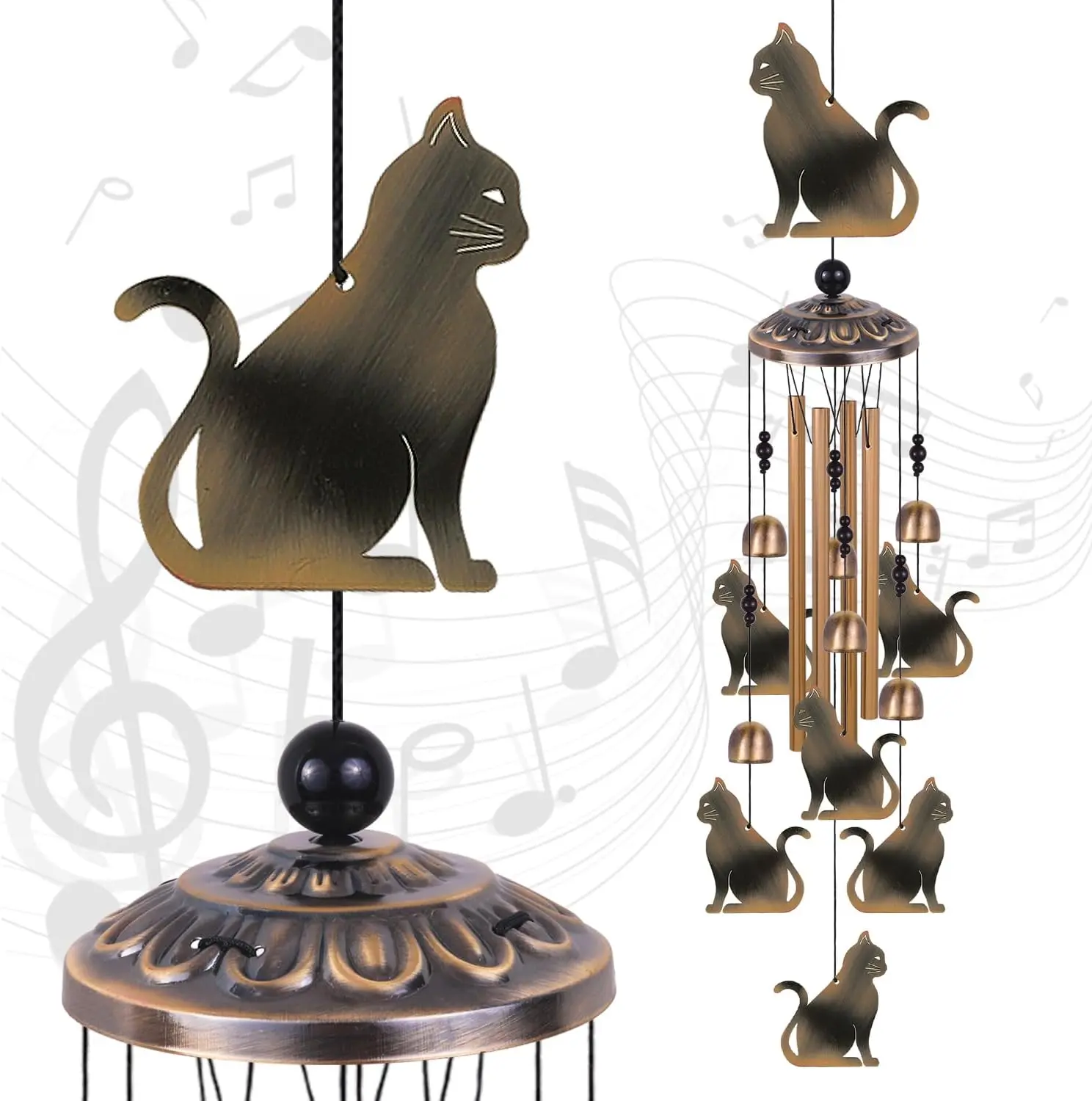 Bronze Cats Wind Chimes Decor, Mobile Wind Catcher, Retro Wind Bells, Blessing Wind Chime, Memorial Windchimes for , Balcony, Yard, Room, Xmas, Party, Indoor, Garden Decoration, Gifts for Mom