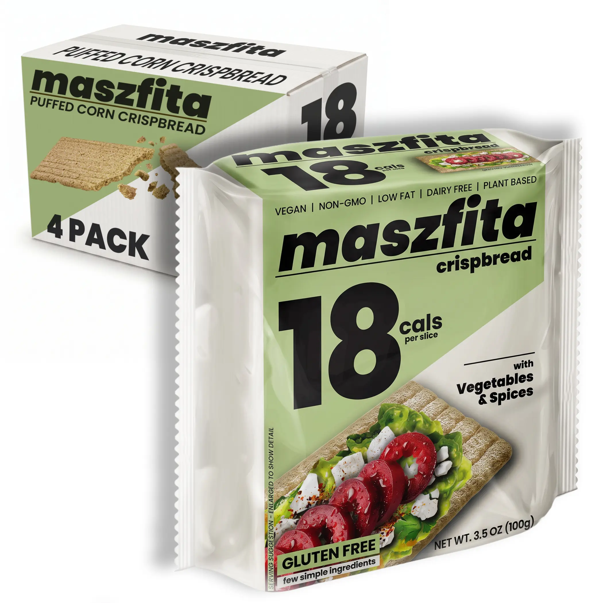 Maszfita With Vegetables & Spices 18 Calorie Puffed Corn Crispbread Mildly Seasoned