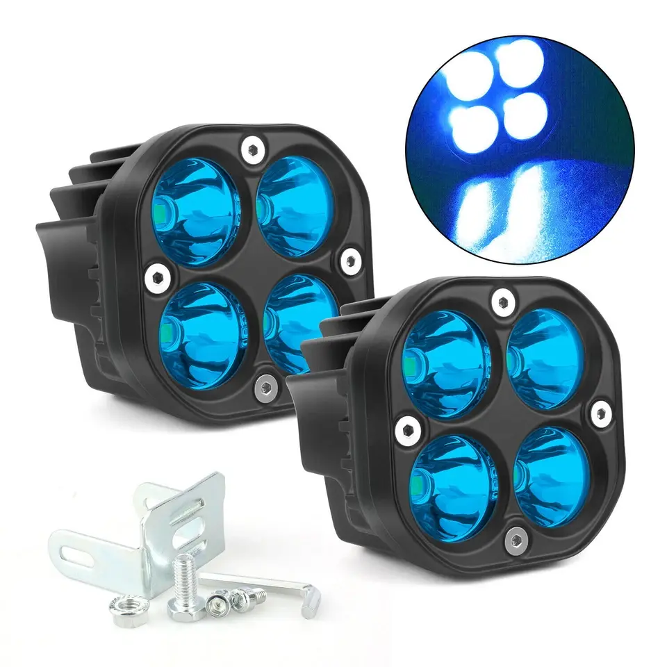 2PCS Led Pods Lights 3Inch 40W Led Driving Off Road Lighting 12V 24V Spot Cube Light Bar for 4WD Pickup Trucks Boat ATV UTV SUV Motorcycle Golf Tractor Blue Fog Light