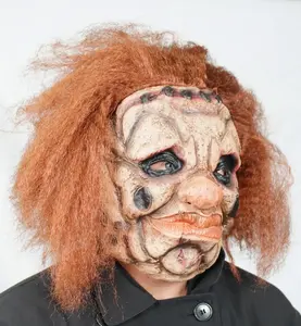 Scary Sadistic Creepy Mask with Hair for Halloween Big Lips Adult Costume