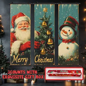 3-Piece Christmas Wall Art Set, Vintage Santa & Snowman Designs, Modern Home Decor Posters, Waterproof HD Prints, Gift Box Included