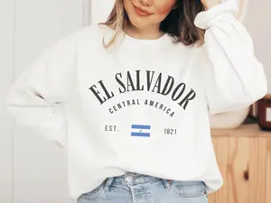 El Salvador Sweatshirt Salvadorena Crewneck Latino Sweater Flag Pullover Vintage Apparel Women Clothing Men El Salvador Hoodie Souvenir Gift-1 Cotton Fabric