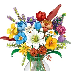 Flower Bouquet Trendy Play Building Blocks Flower Bouquet Small Particle Assembly Bonsai Decoration Cactus Birthday Gift Home Decoration DIY Bonsai Decoration Flower Insertion Valentine's Day Gift Splicing Toy