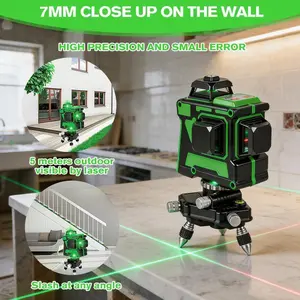 Green Laser Level 12 Line, Self Leveling ≤3° Auto Leveling, Waterproof Dustproof, 1/4'' Tripod Mount