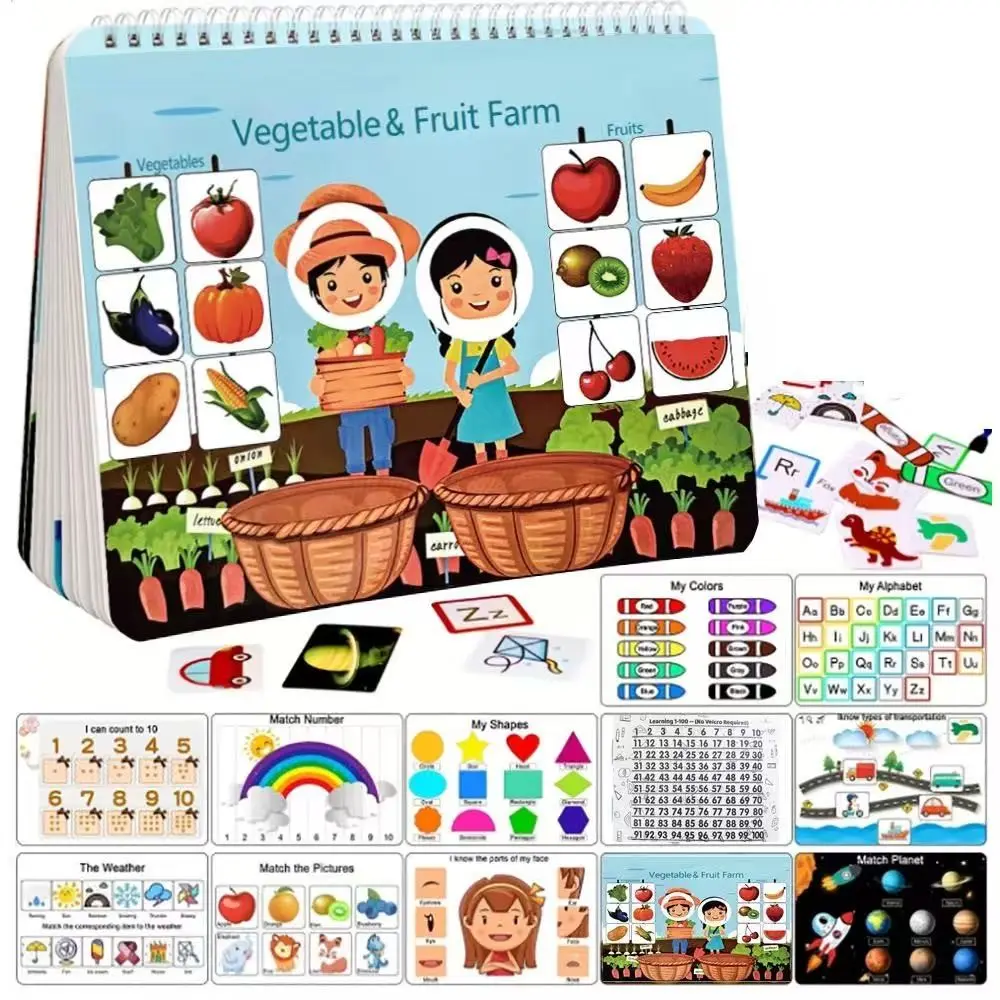 Kids Busy Book, Montessori Preschool Learning Activities, Visual Learning Tools, Teaching Supplies, Preschool Learning Materials, 30 Topics & 8 Markers, Workbook Activity Binder for Toddlers Ages 1-3