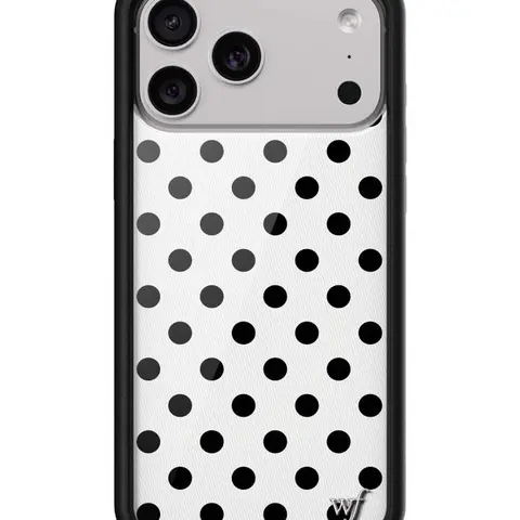 Wildflower Cases Limited Edition Collab Polyurethane Custom Rubber iPhone Smartphone Case - Eggshell White with Black Polka Dots, Raised Black Bumper, Durable Shockproof Crash-Proof Phone Cover for Protection, Women-Owned Small Business Accessory Gift